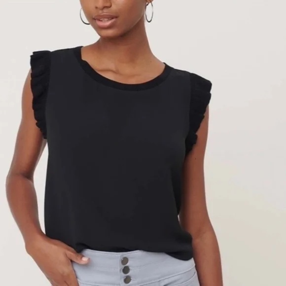 NWT LOFT Rib Trim Mixed Media Shell Top White - Picture 8 of 9